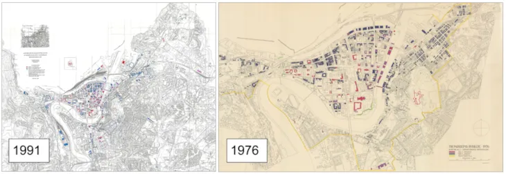Antikvarisk kart fra 1976 og 1991 for Trondheim