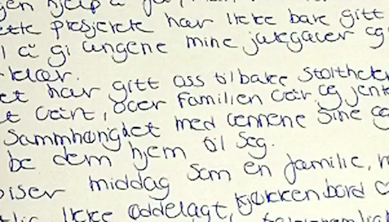 Utdrag fra et håndskrevet takkebrev fra ei firebarnsmor til Trondheim kommune