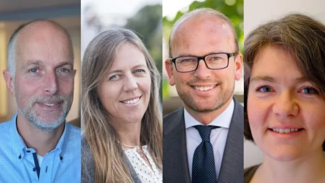 Bilde av innkjøpssjef Gunnar Wedde (Oslo), klima og miljøsjef Jane Nilsen Aalhus (Stavanger), nærings-, miljø- og samferdselsdirektør Kristian Dahlberg Hauge (Trondheim) og Stine Ellevseth Oseland (Bergen) går sammen om klimakrav til transportbransjen.
