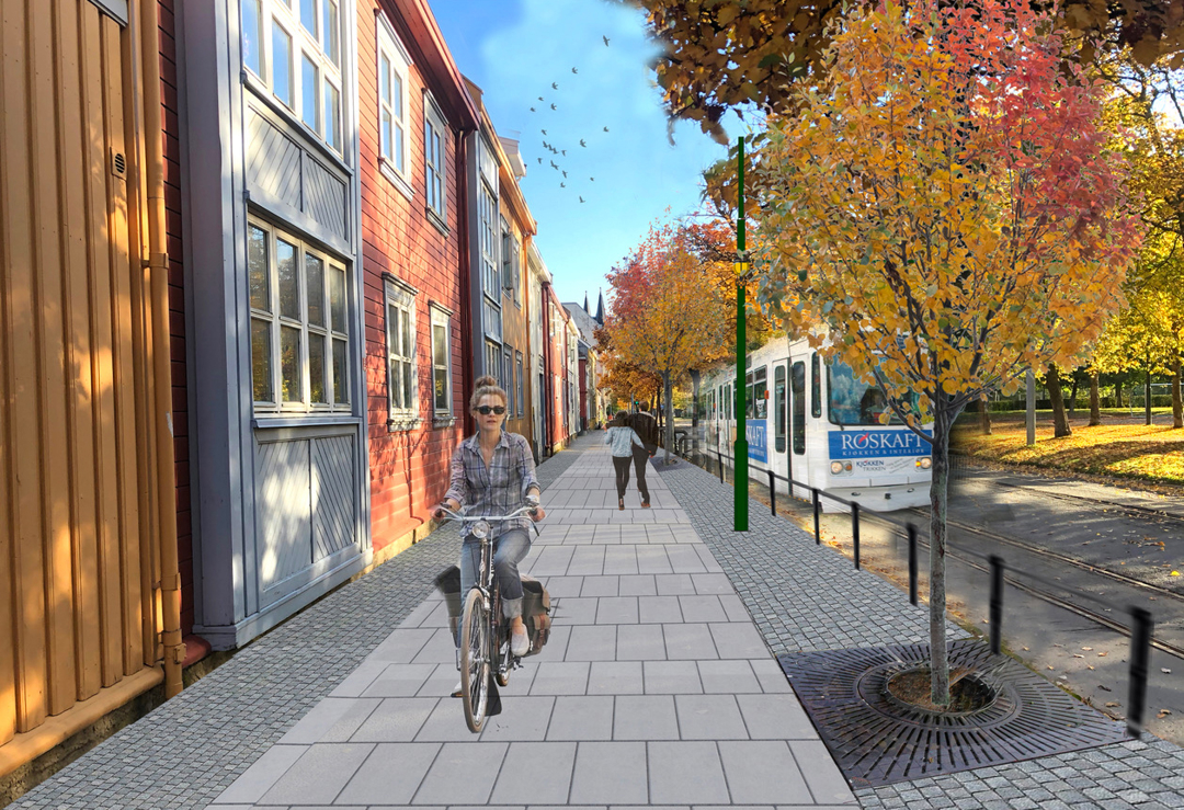 Illustrasjon fra Ilevolden med syklist i forgrunnen