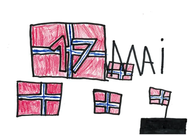 Children's drawing of Norwegian flag