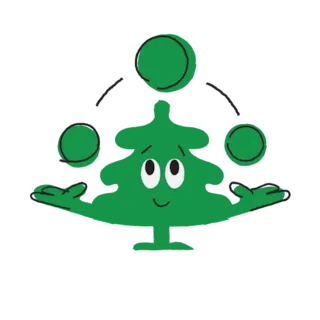 En tegning av et grønt trefigur som smiler