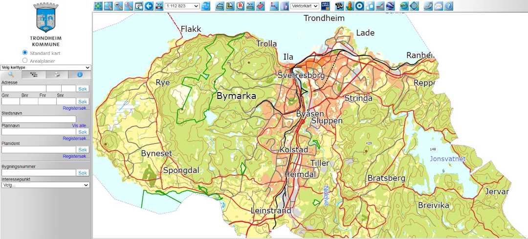 Skjermutsnitt som viser avansert kartl&oslash;sning. Lenke til kartet.