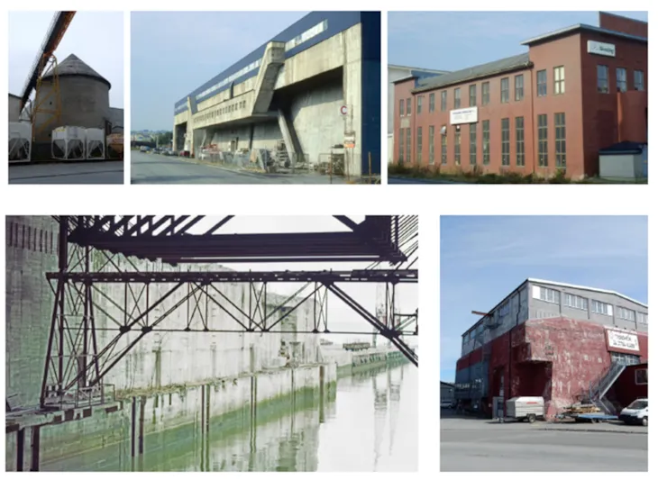 5 bilder av ulike bygninger på nyhavna