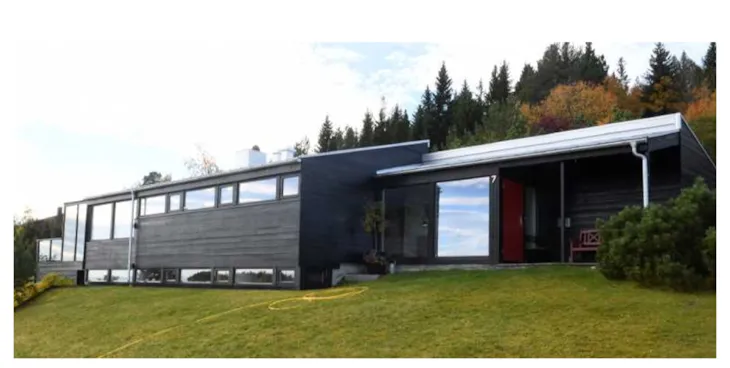 Moderne villa i tre i en etasje med pulttak