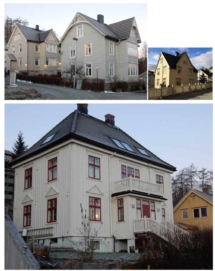 Flerer tomannsboliger og villaer i to etasjer med spisse tak