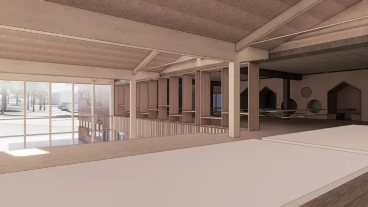 Idrettshallen sett fra tribunen på kortsiden