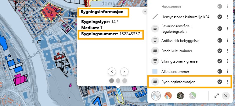 Bygningsnummer vises i popup