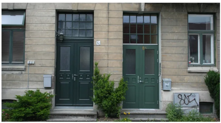 Utsnitt av fasade i Skansegata