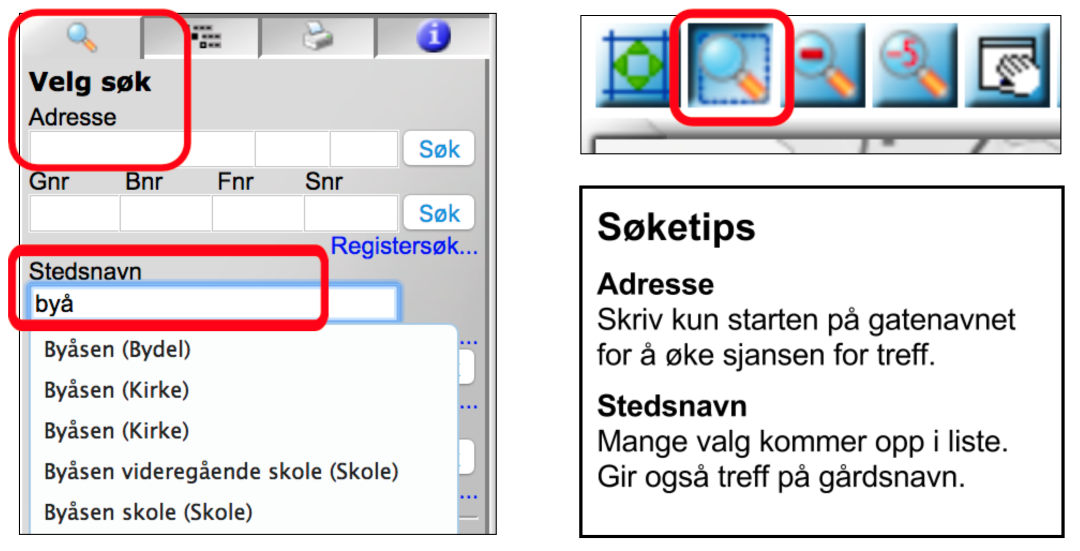 Viser s&oslash;k og zoom i kartet