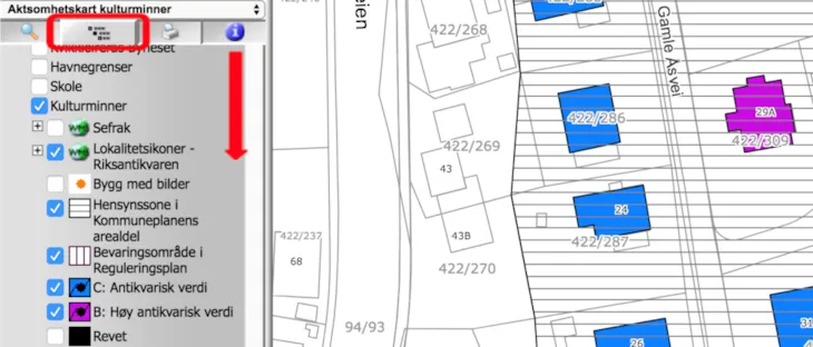 Viser tegnforklaring i kart