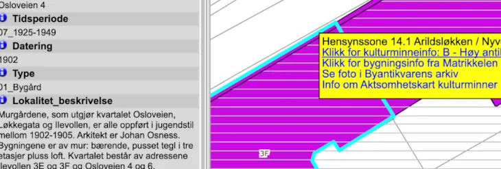 Viser lenken &quot;Klikk for kulturminneinfo&quot; i kartet