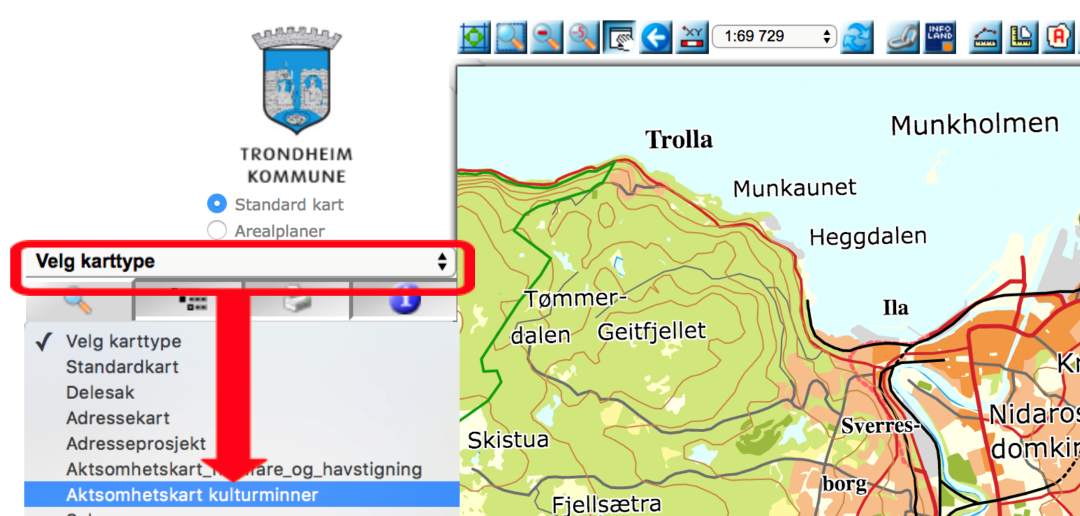 Viser velg karttype i avansert kart