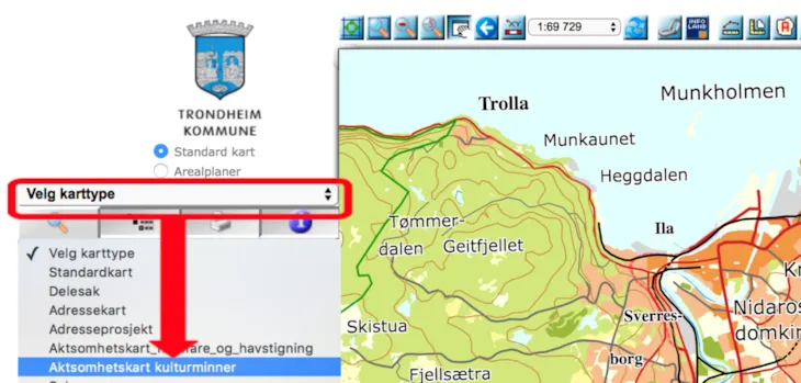 Viser velg karttype i avansert kart