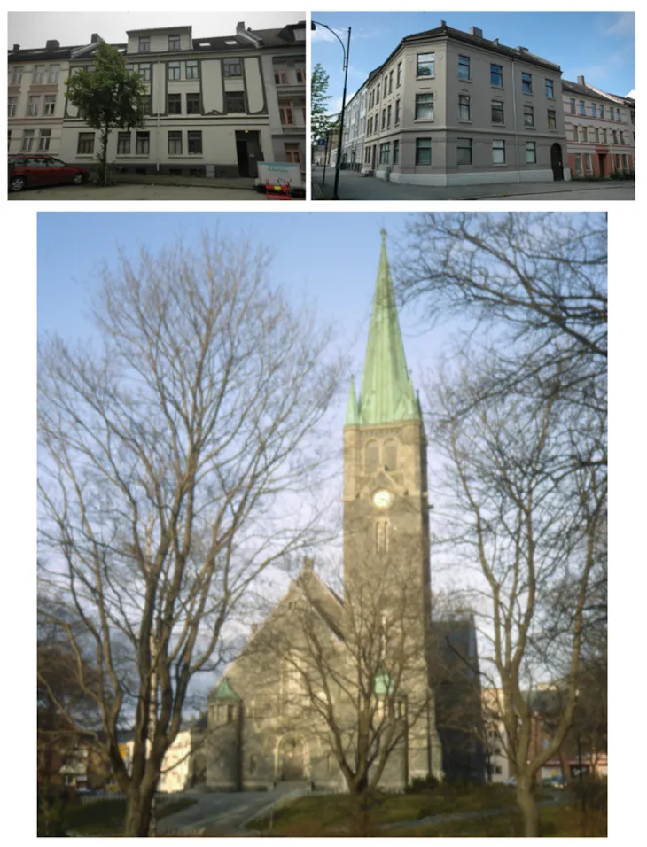 lademoen kirke og to murgårder