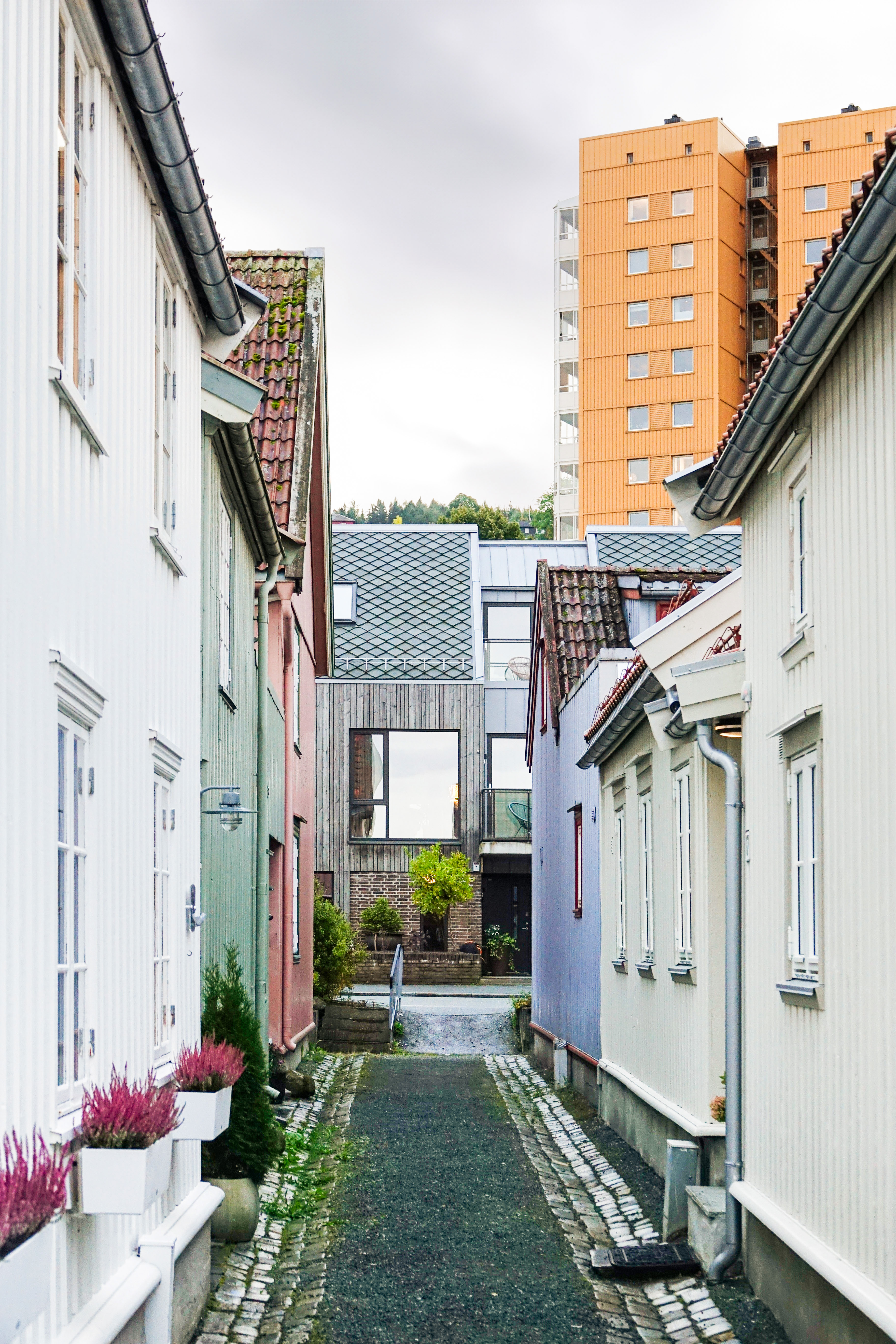 Ilsvikøra mot Mellomila med fiskelandsbyen i forgrunn, og i bakgrunnen 60-tallets drøm om høyhus og nåtides forsøk på både tilpasning og tilføring til eksisterende kvaliteter.