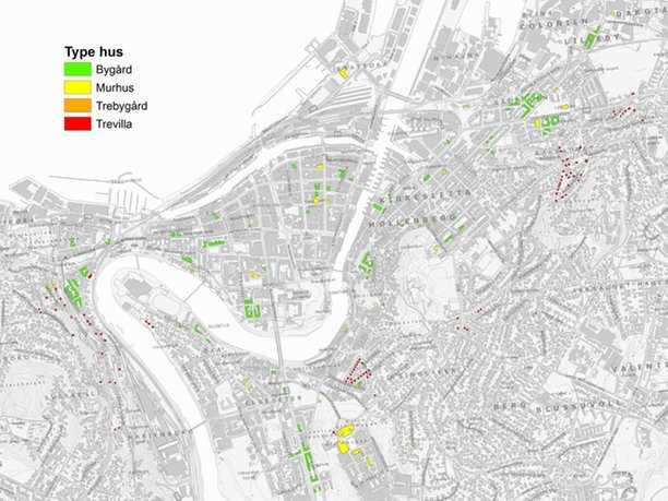 Kart over ulike typer registrerte hus