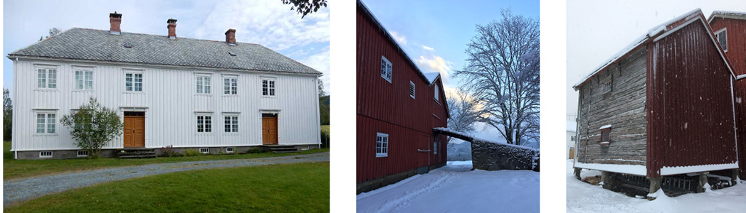 Hvitmalt tr&oslash;nderl&aring;n, r&oslash;d l&aring;ve og stabbur