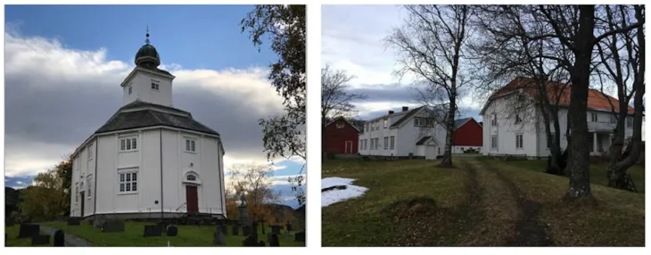 Hvit trekirke med spir