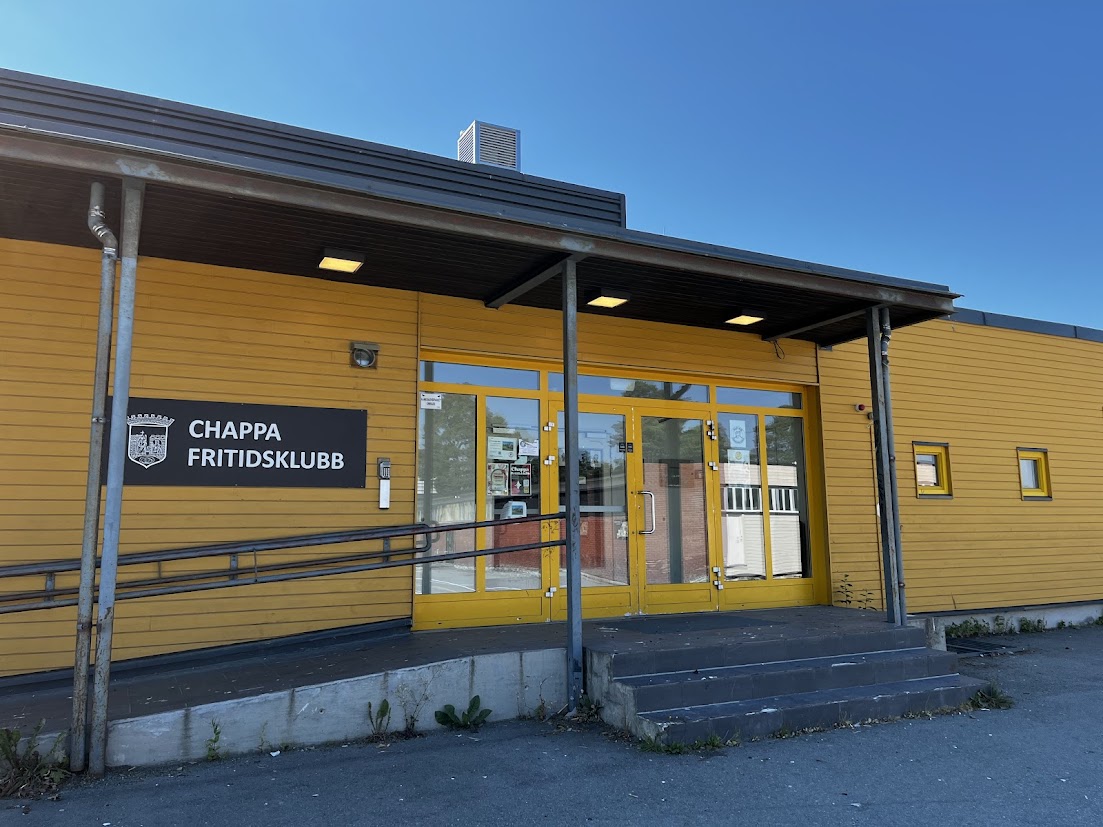 Bilde av inngangspartiet til Chappa fritidsklubb