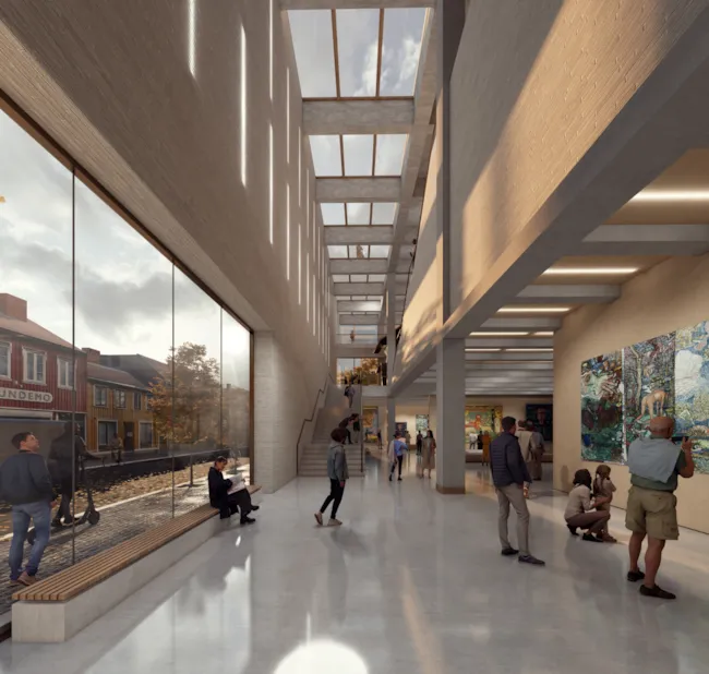 Interiørbilde modell av nytt museumsbygg på Leutenhaven