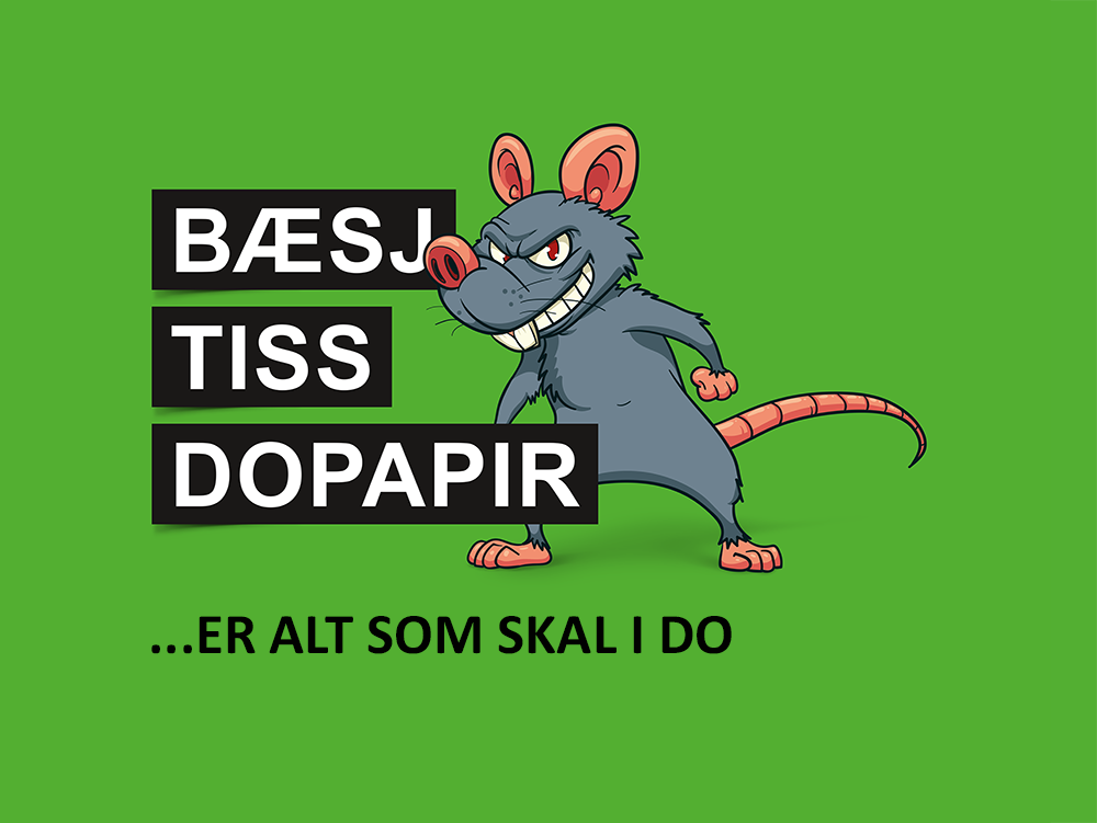 Bæsj, tiss og dopapir er det eneste som skal i do - plakat med rotte