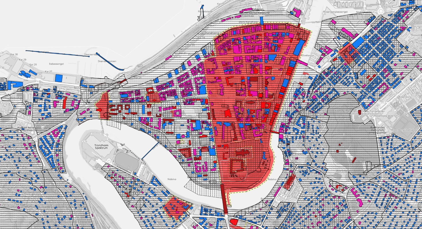 Utsnitt fra kulturminnekartet over midtbyen