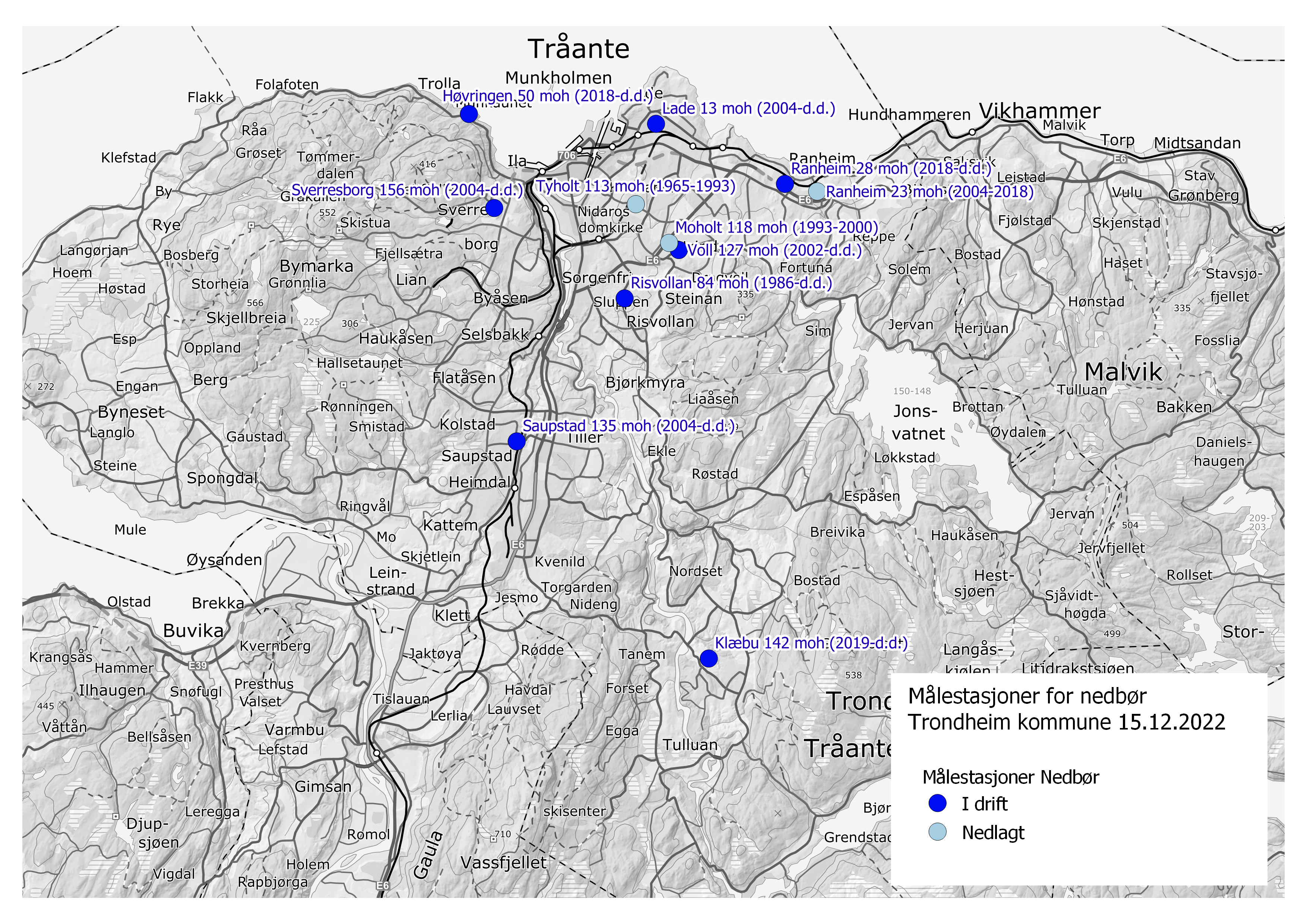 Kart m&aring;lestasjoner regnvann