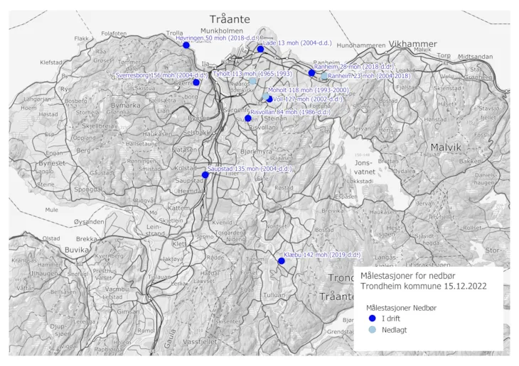 Kart målestasjoner regnvann