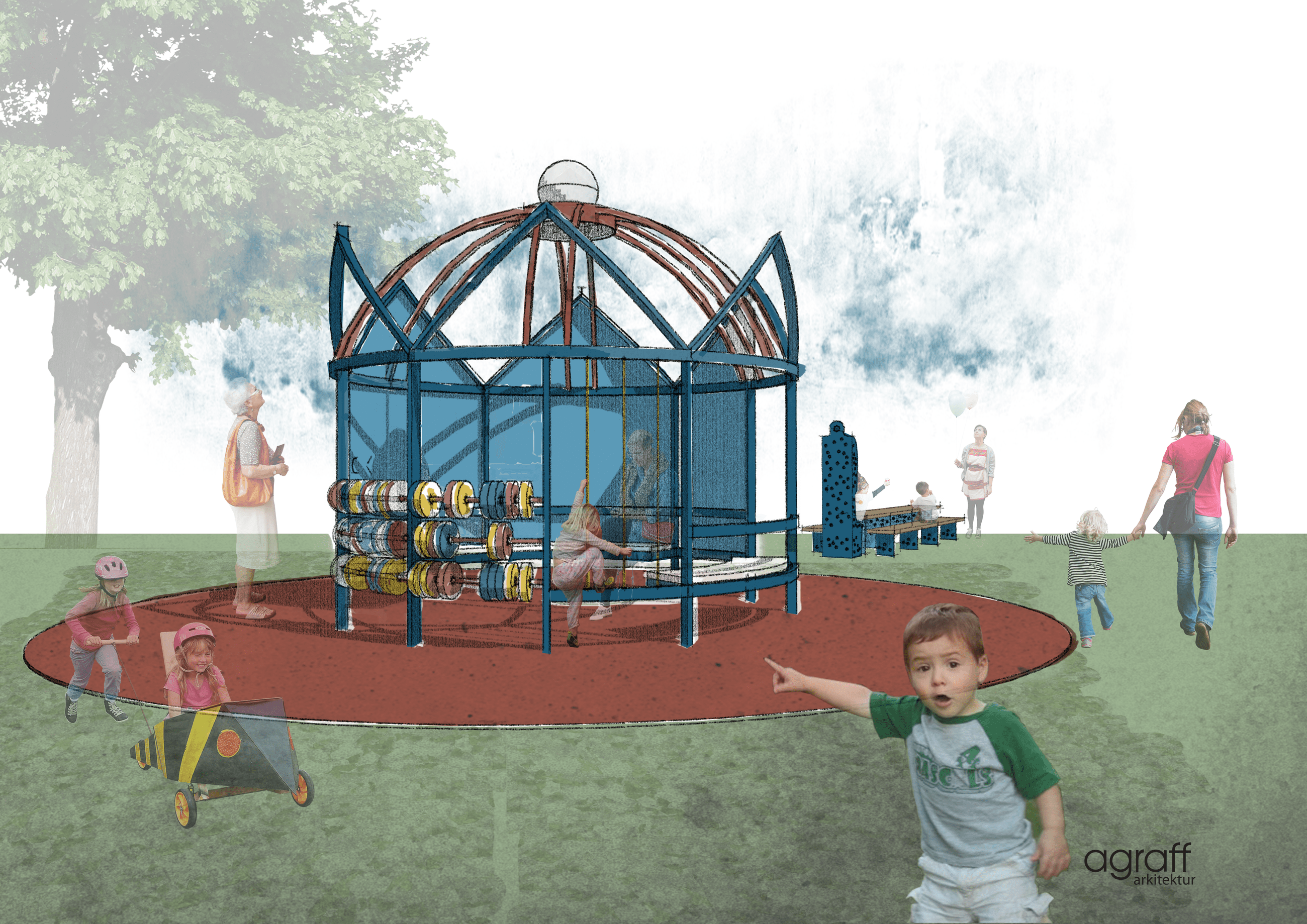 Arkitektskisse av lekeapparat