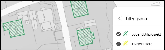 Jugendstilhus markert i grønt på kart