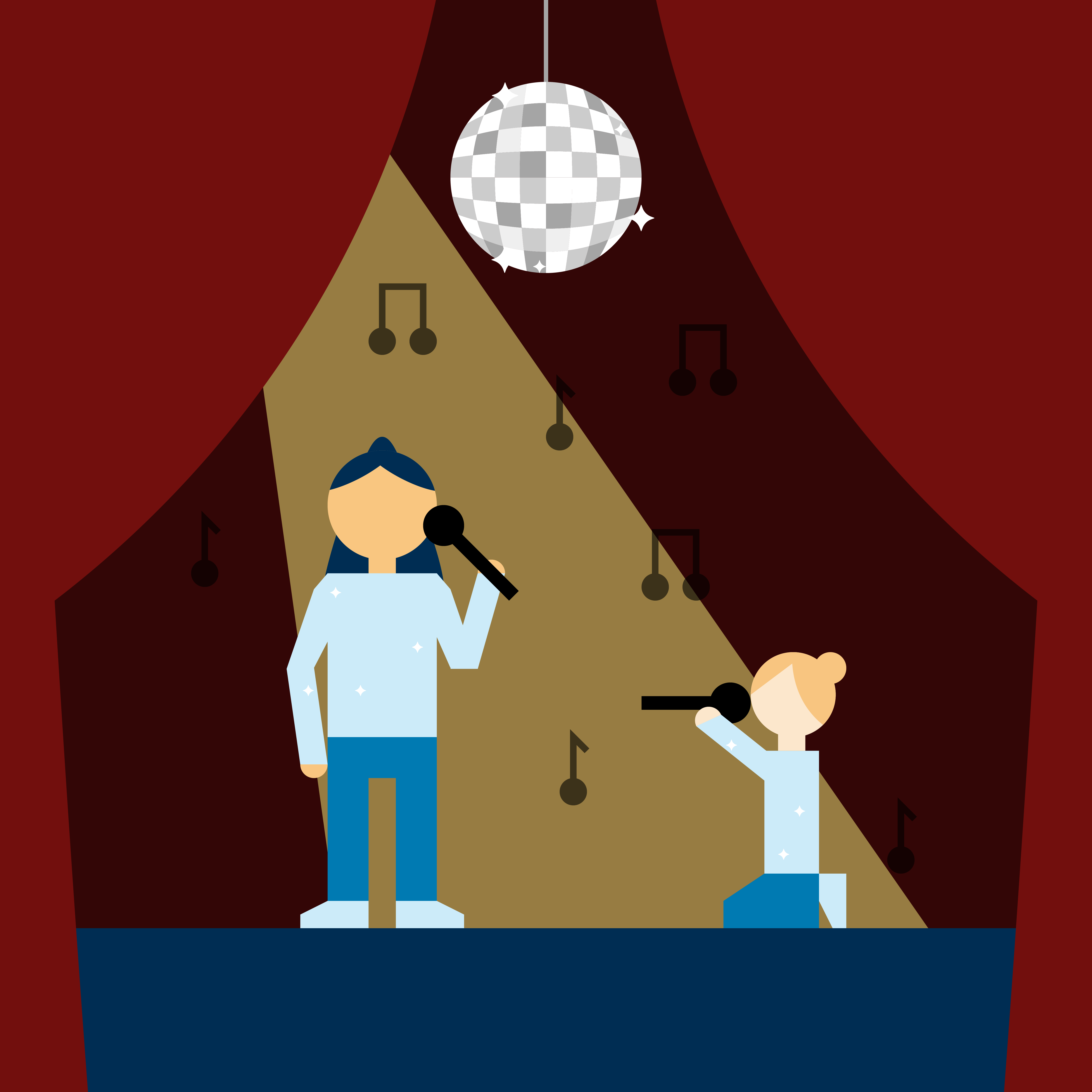 Illustrasjon av to personer på en scene