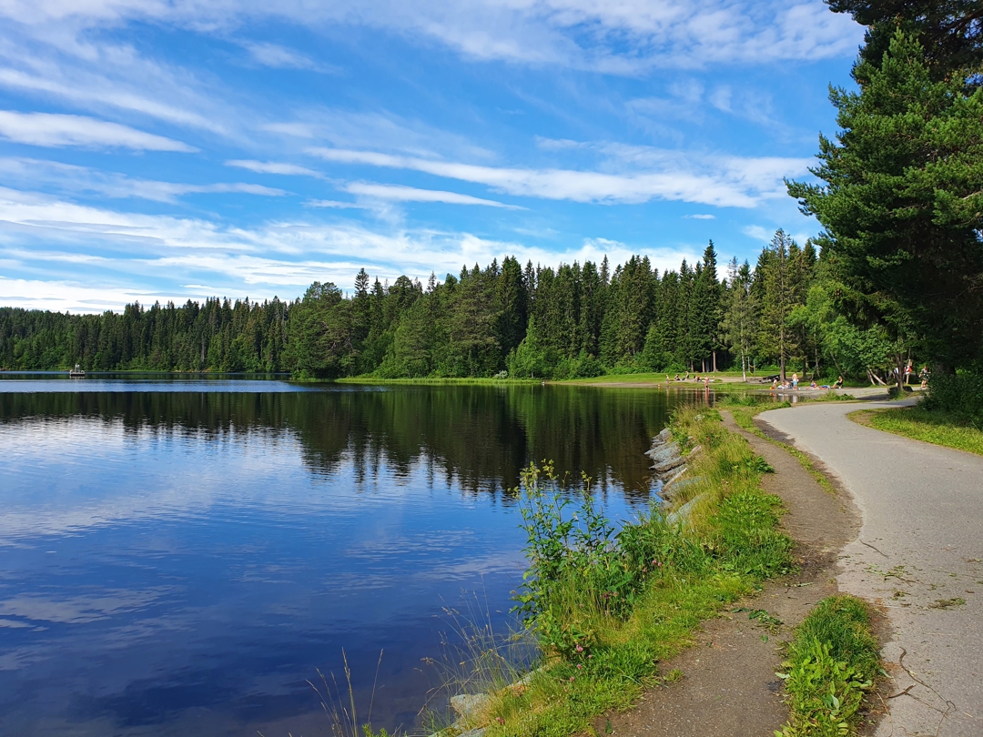 Foto av asfaltert sti ved Haukvatnet