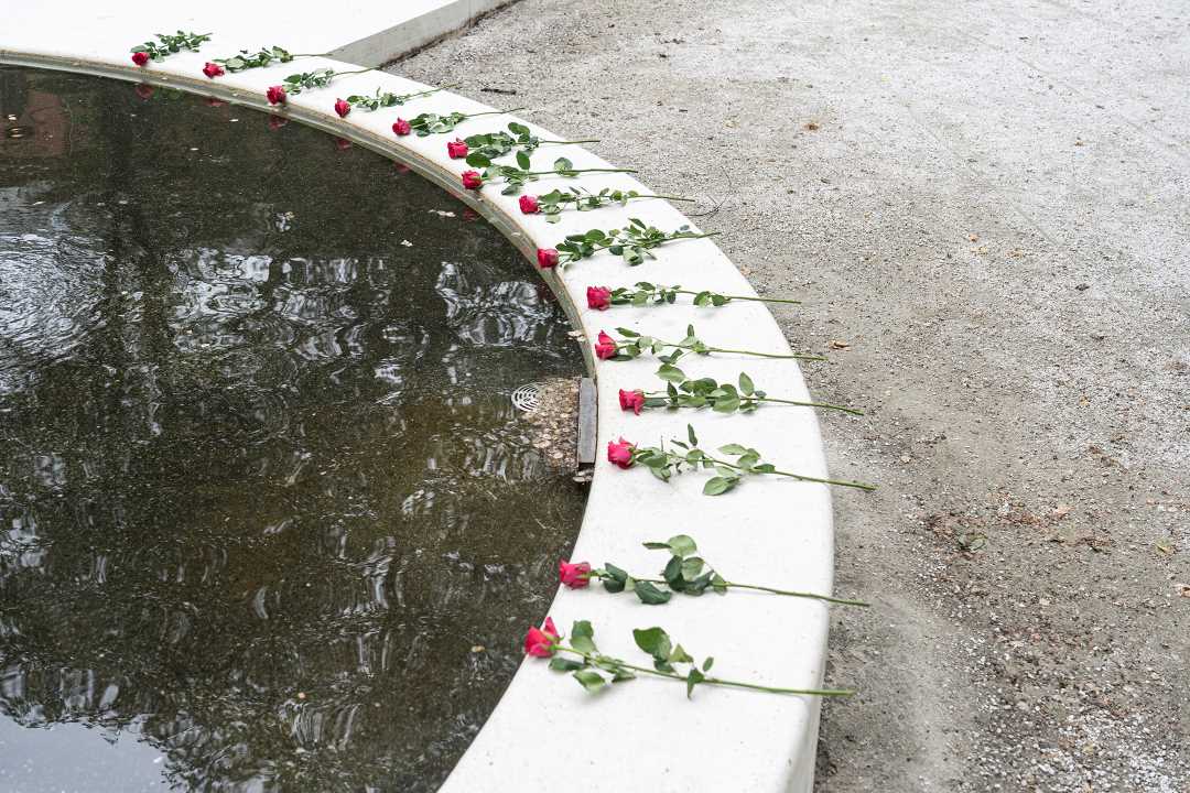 Roser p&aring; minnestedet etter 22. juli