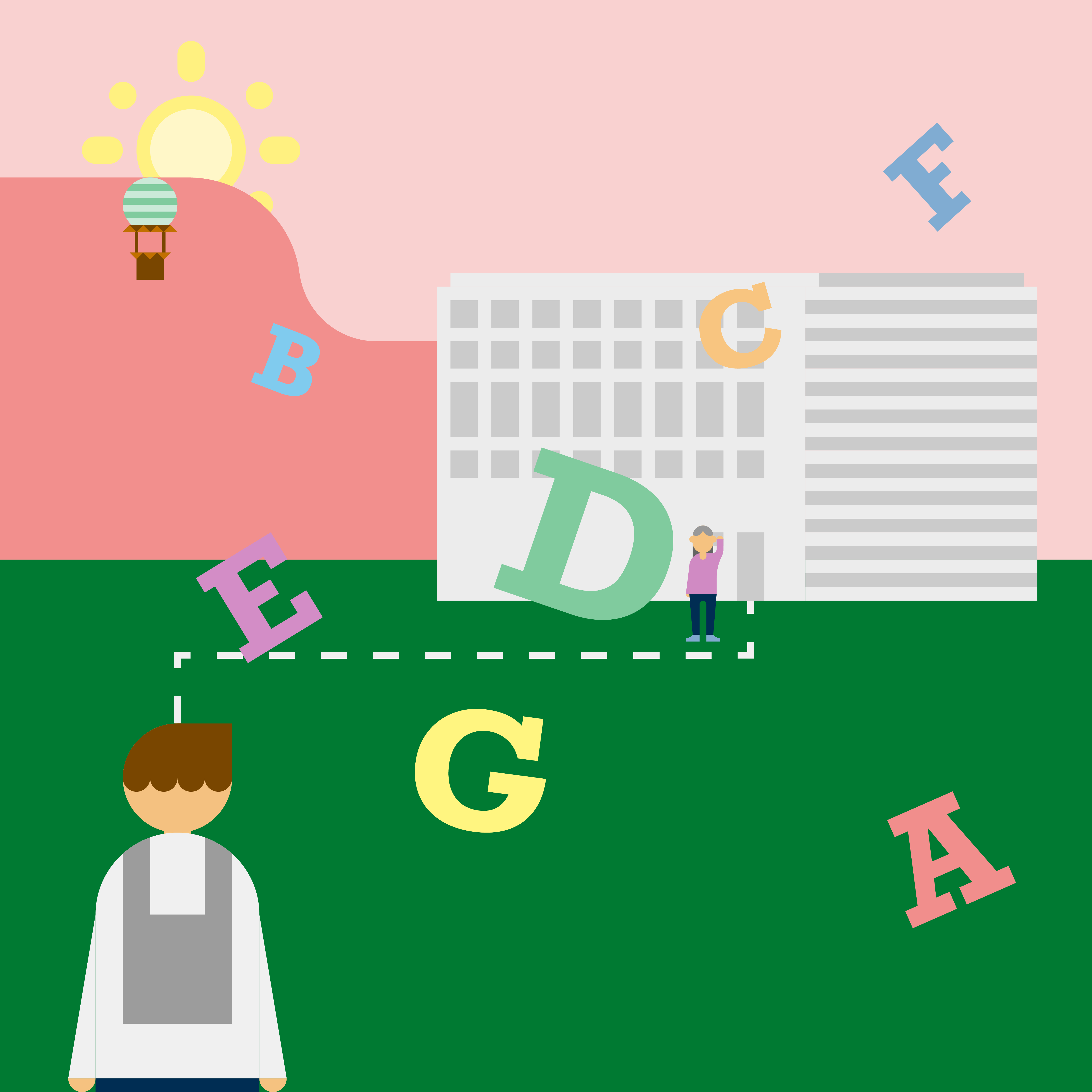 Barn foran skole med bokstaver