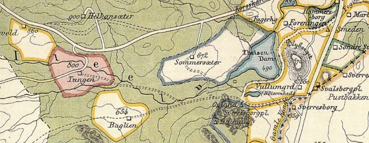Kartet er fra 1896, Schiøts og Gløersen