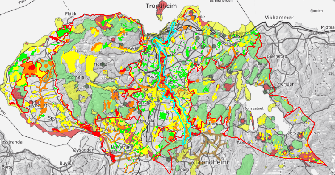 Utsnitt fra temakartet "Biomangfold og naturverdier".