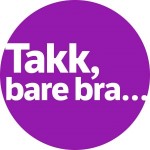 Sirkel med teksten 'Takk bare bra...'