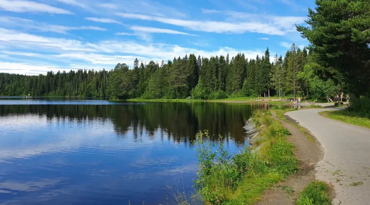 Foto av asfaltert sti ved Haukvatnet