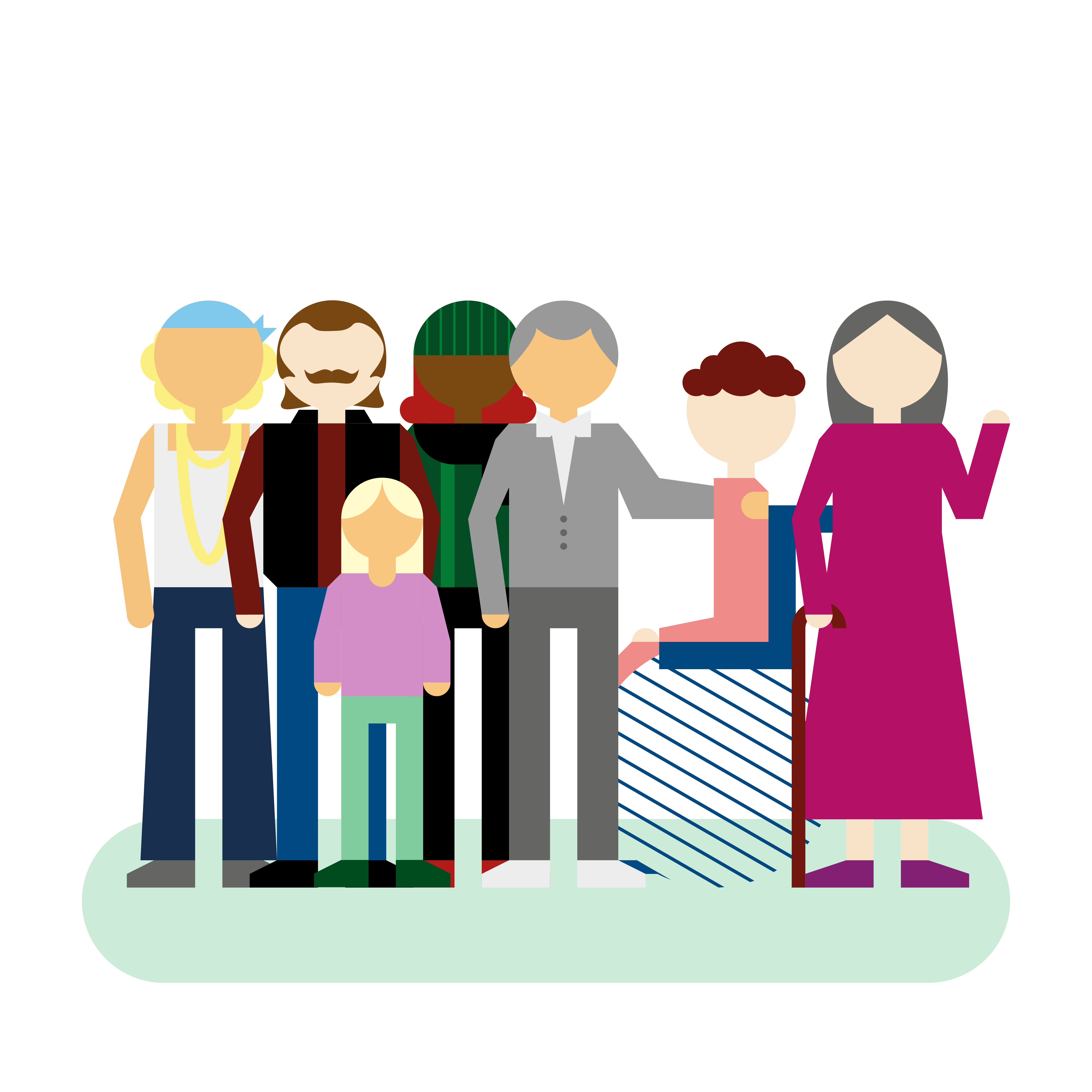 Illustrasjon av en gruppe mennesker med ulik nasjonalitet, alder og funksjonsvariasjoner