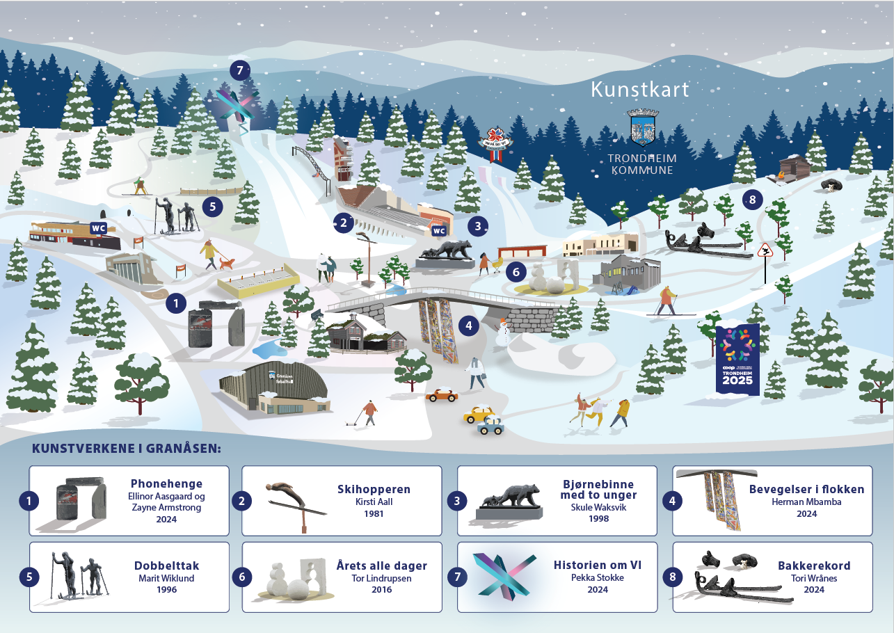 Kart som viser plassering av kunstverk