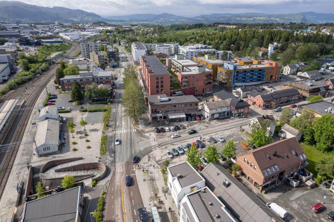 Dronebilde over Heimdal sentrum