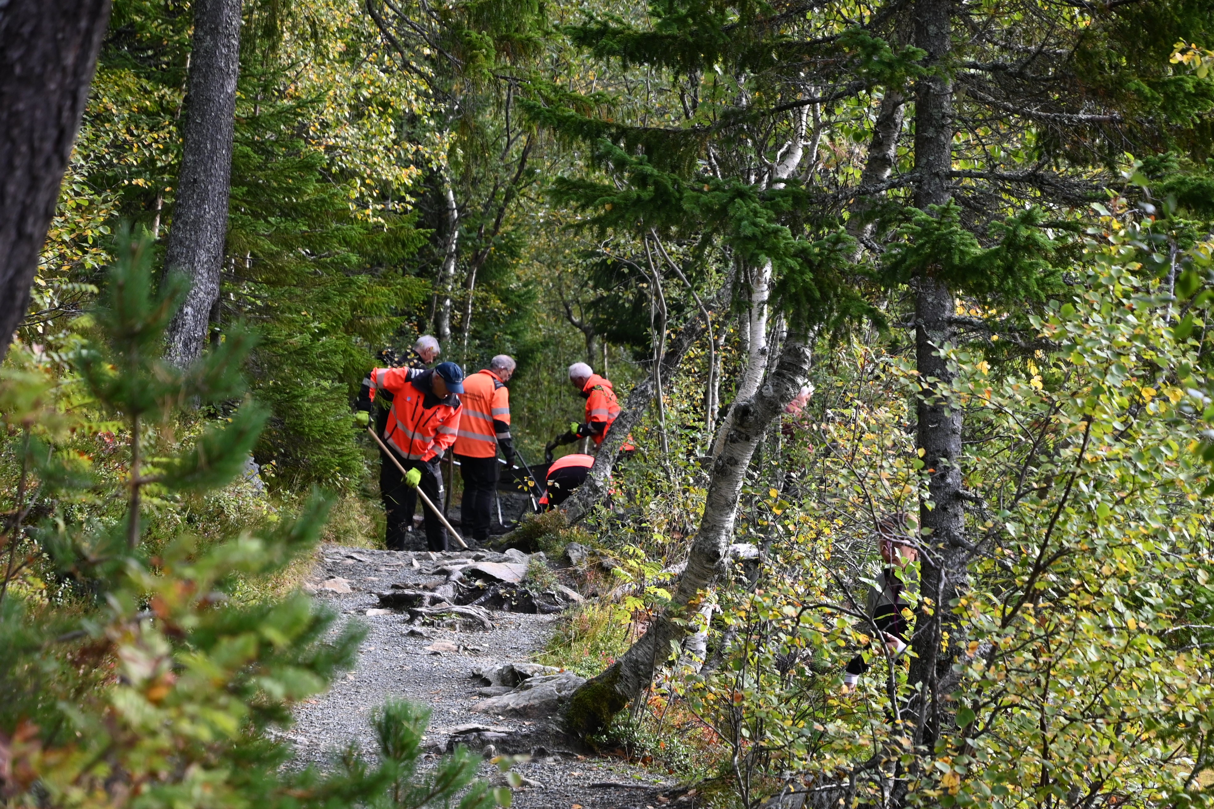 Personer jobber på sti