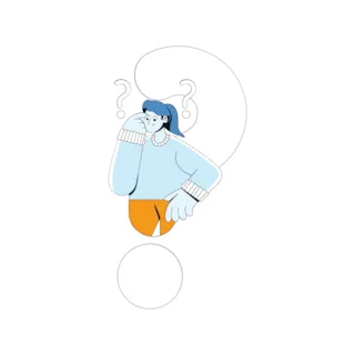 Tegning av en undrende jente med et stort spørsmålstegn i bakgrunnen