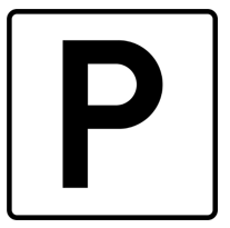 Hvitt parkeringsskilt med svart P.