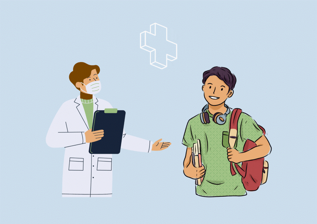 Illustrasjon, lege snakker med student
