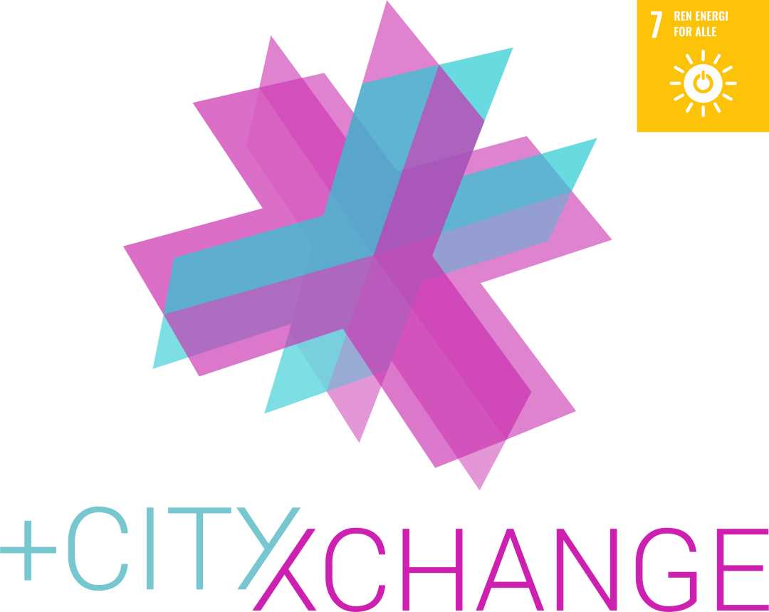 Bilde av +CityxChangelogoen og bærekraftsmål 7, ren energi til alle.